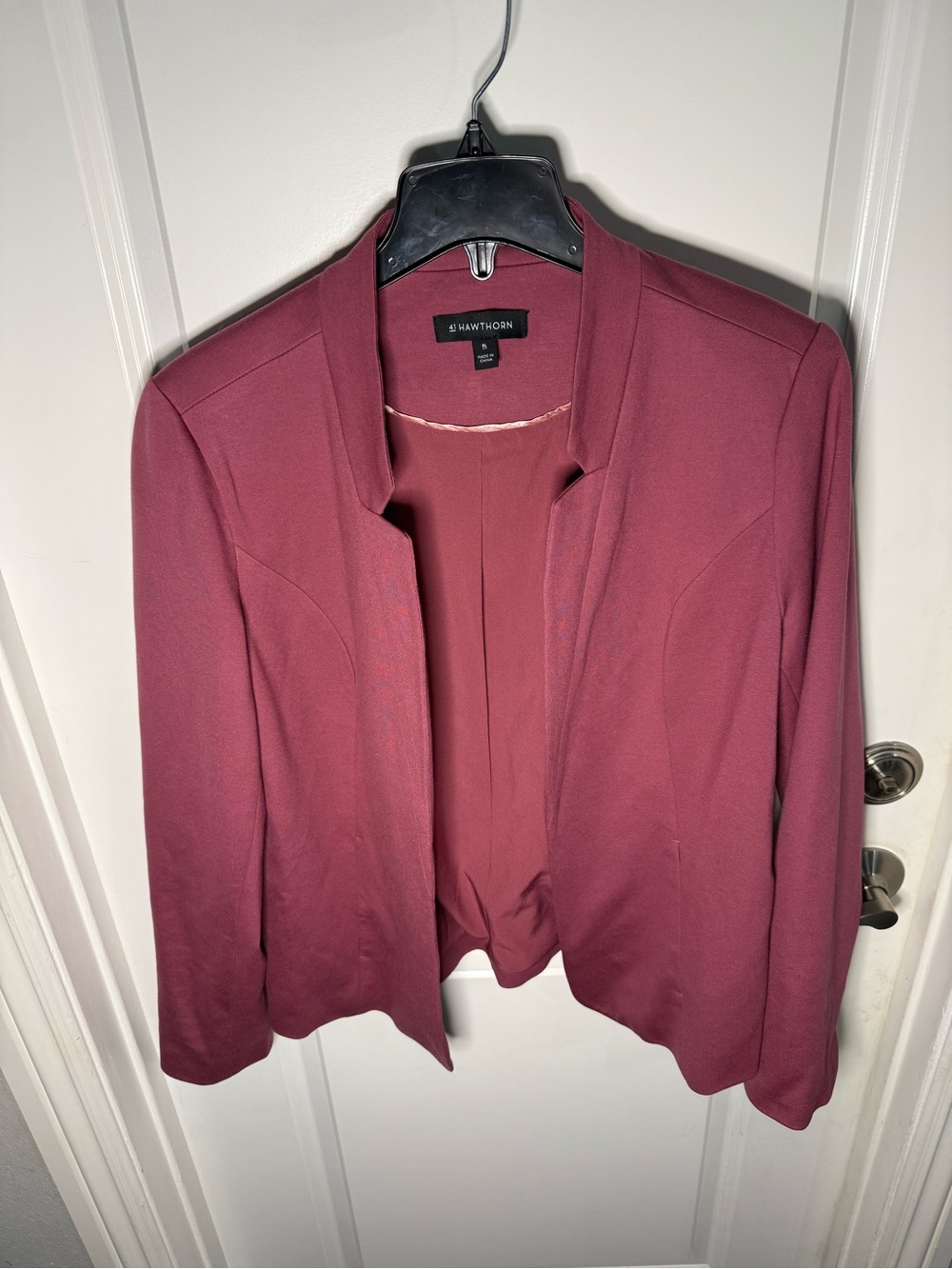 Collarless Blazer Jacket in Rose Burgundy